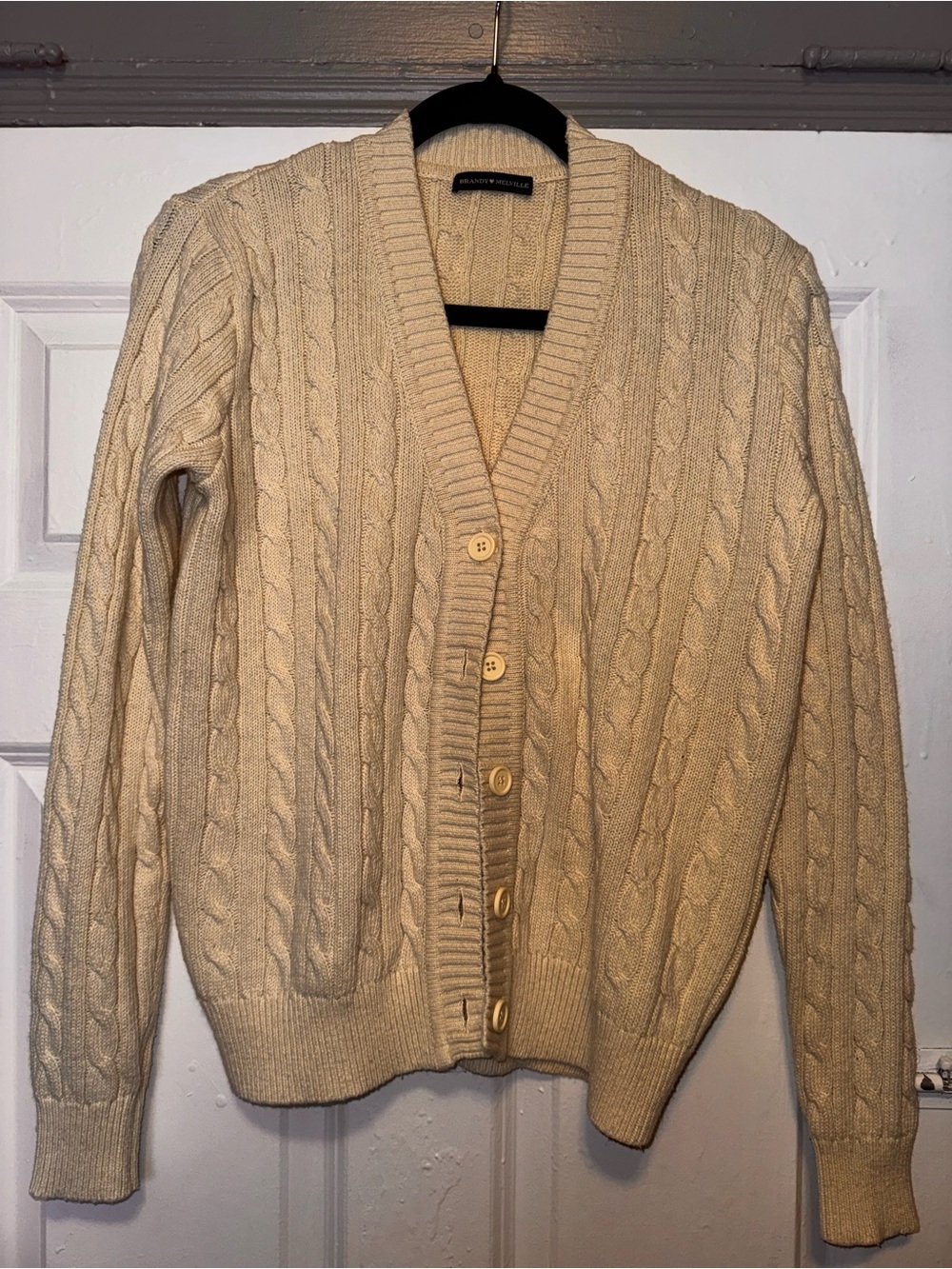 Brandy Melville Cream Cable Knit Button Cardigan